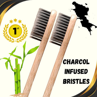 Eco Smile C Curve Charcol Bristles Bamboo Toothbrush for men/Women/Boys/Girls Ultra Soft Toothbrush(Pack of 2)