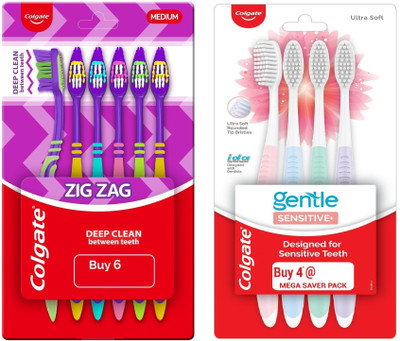 Colgate Zig Zag (set of 6) & Sensitive Ultra Soft (set of 4) Toothbrush Ultra Soft Toothbrush(Pack of 2)