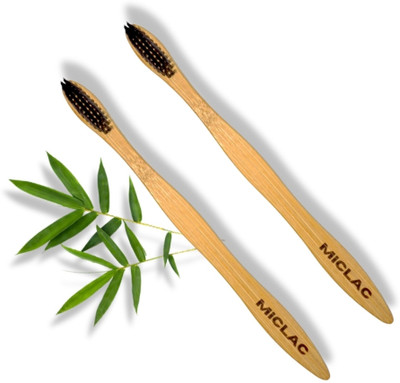 MICLAC Compostable Bamboo Toothbrush With Biodegradable Handle 2PCS Soft Toothbrush(Pack of 2)