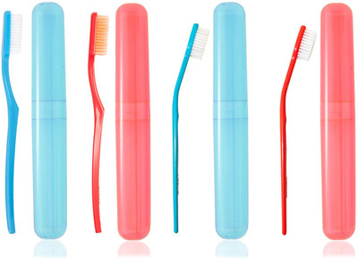 Ozette Family Toothbrush Set- 1 Medium, 1 Sensitive Soft, 2 Junior with Hygiene Case Medium Toothbrush(Pack of 4)