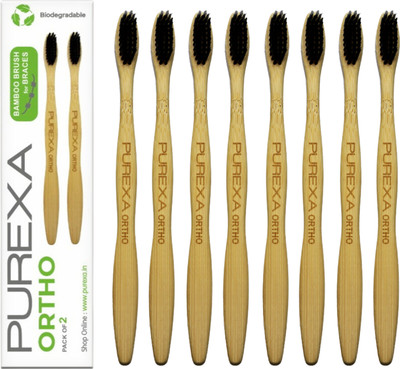 PUREXA Ortho Bamboo Charcoal Toothbrush for Braces V Shaped Curve Extra Soft Toothbrush(Pack of 8)