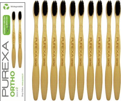 PUREXA Ortho Bamboo Charcoal Toothbrush for Braces V Shaped Curve Extra Soft Toothbrush(Pack of 10)