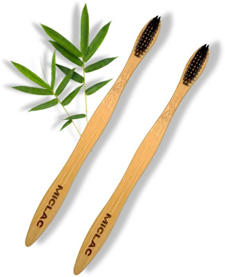 MICLAC Compostable Bamboo Toothbrush Set For Teeth With Neem Oil Treatment 2PCS Soft Toothbrush(Pack of 2)