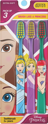 DUVON Disney Princesses Kids Toothbrush Pack of 3 |Extra Soft Bristles|For Girls Hard Toothbrush(Pack of 3)