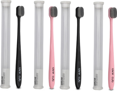 CARE CUB Black & Pink Flat Nano10000 Bristle BPA Free Effect For Sensitive Teeth Extra Soft Toothbrush(Pack of 4)