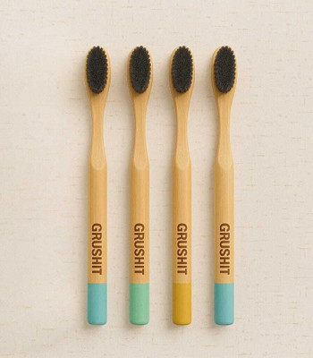GRUSHit Eco-Friendly Bamboo Toothbrush- With Nanobristles Extra Soft Toothbrush(Pack of 4)