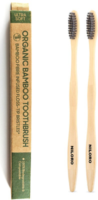 NILORO Eco Friendly Bamboo Brush For Adults, Charcoal Soft Bristle Sensitive Soft Toothbrush(Pack of 2)