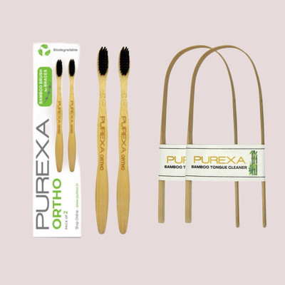 PUREXA Combo Orthodontic Bamboo Charcoal Toothbrush For Braces With Tongue Cleaner Extra Soft Toothbrush(Pack of 2)
