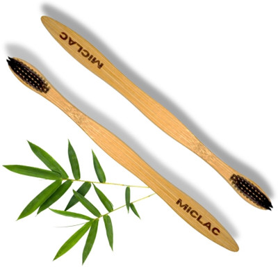 MICLAC Kids Toothbrush And Wooden Toothbrushes For Adults With Bamboo Bristles 2PCS Soft Toothbrush(Pack of 2)