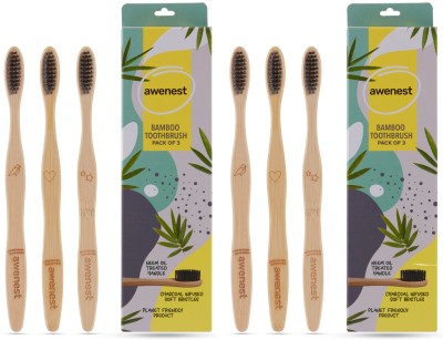 awenest Bamboo Toothbrush with Charcoal Activated Soft Bristles| Treated with Neem Oil | Extra Soft Toothbrush(Pack of 6)