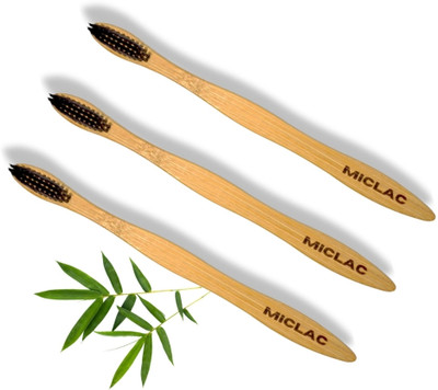 MICLAC Bamboo Toothbrush With Charcoal Activated Bristles And Neem Oil 3PCS Soft Toothbrush(Pack of 3)