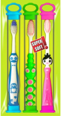 BIGBRO 3 Super Soft Junior Kids Toothbrush + 3 Anti-Bacterial Toothbrush Containers Extra Soft Toothbrush(Pack of 3)