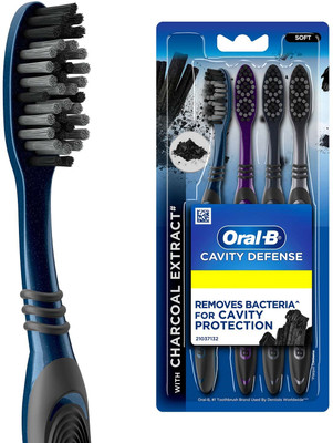 Oral-B Cavity Defense Charcoal, Value Pack of 4 Soft Toothbrush(Pack of 4)