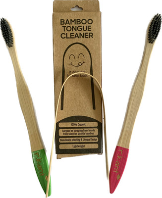 R Kant Enterprises Bamboo Toothbrush 2 Nos + Bamboo Tongue Cleaner 1 No Soft Toothbrush(Pack of 3)