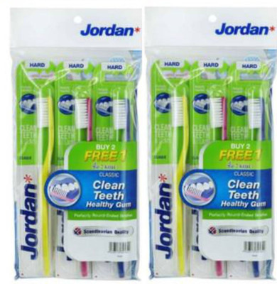 DOCTORGENTLE Jordan Clean Smile Hard Toothbrush Bristles BPA Free Imported Brush Pack of 6 Hard Toothbrush(Pack of 6)