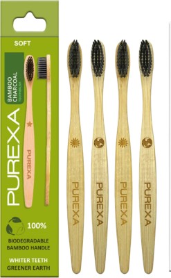 PUREXA Bamboo Charcoal Toothbrush, Soft brush - (Pack of 4), With Charcoal Infused BPA free Grade 4 Nylon Soft Bristles Soft Toothbrush(Pack of 4)