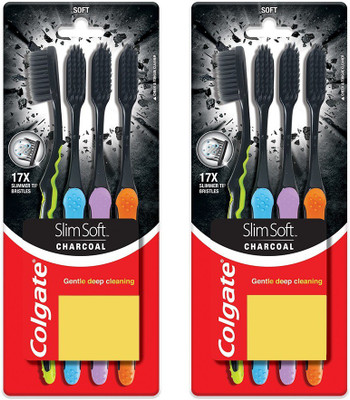 Colgate Slim Soft Charcoal Ultra Soft Toothbrush(Pack of 8)