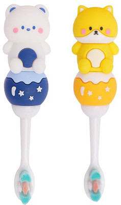 Gomzy Kids Toothbrush -Teddy Bear Shape Design Soft Tooth Brush Extra Soft Toothbrush(Pack of 2)