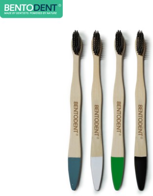 bentodent Charcoal Bamboo Toothbrush Adults Slim Teeth Whitening Soft Toothbrush(Pack of 4)