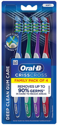 Oral-B Criss Cross - Manual Toothbrush, Family pack of 4 toothbrushes, Soft, For Adults Soft Toothbrush(Pack of 4)