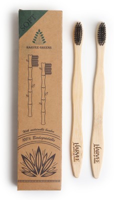 HARVEE GREENS Bamboo Toothbrush for Kids & Adults | Charcoal Infused Soft Bristles Soft Toothbrush(Pack of 2)