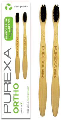 PUREXA Ortho Bamboo Charcoal Toothbrush for Braces Ultra Soft Toothbrush(Pack of 2)