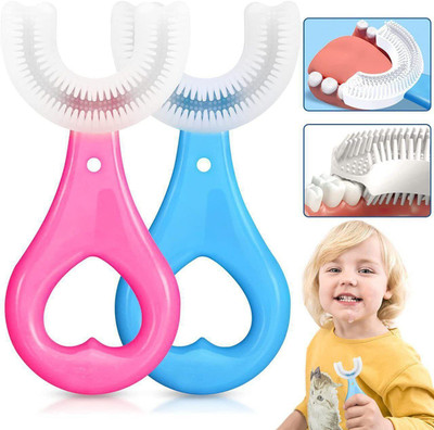 manmohak U Shaped Toothbrush for Kids 2 Pcs with Silicone Head Soft Toothbrush(Pack of 2)