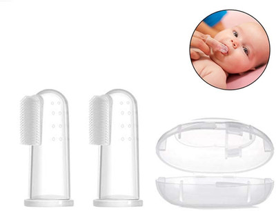 LuvLap Silicone Baby Finger/Mouth Toothbrush with Case Set, Infant Training Soft Extra Soft Toothbrush(Pack of 2)