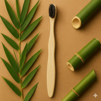 DAUMI Organic Bamboo Toothbrush with Charcoal Infused floss tip Bristles Soft Toothbrush