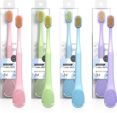 maycreate Soft Bristle Adult Teethbrushes 3 In 1 Toothbrush Dental Brush Tongue Massager Ultra Soft Toothbrush(Pack of 4)