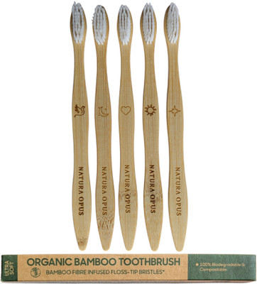 Natura Opus Bristle-White S-Curve Soft Bamboo Toothbrush (Pack of 4) Soft Toothbrush(Pack of 5)