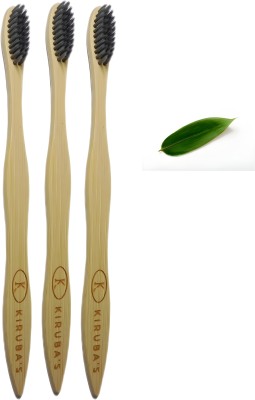 KIRUBAS S CURVE CHARCOAL BRISTLES BAMBOO TOOTHBRUSH ULTRA SOFT Adults Ultra Soft Toothbrush(Pack of 3)