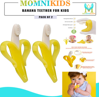 MOMNIKIDS Banana Training Toothbrush and Teether For 6 to 12 Months Baby ( Pack of 2 ) Extra Soft Toothbrush(Pack of 2)