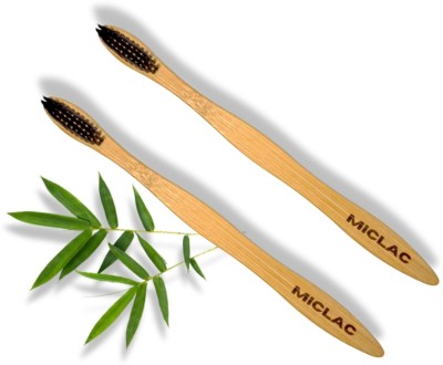 MICLAC Wooden Bamboo Toothbrush Set With Neem Oil For Fungus Protection 2PCS Soft Toothbrush(Pack of 2)