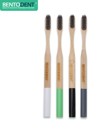bentodent Charcoal Bamboo Toothbrush Round Bottom Teeth Whitening Soft Toothbrush(Pack of 4)