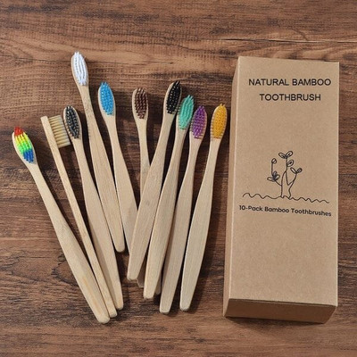 Rosbud Bamboo Toothbrush Multi color | Treated with Neem Oil (10 Toothbrushes) Ultra Soft Toothbrush(Pack of 10)