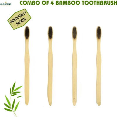 GLOSCEND Natural Bamboo Toothbrush with Charcoal Infused Soft Organic Bamboo Toothbrush Extra Soft Toothbrush(Pack of 4)