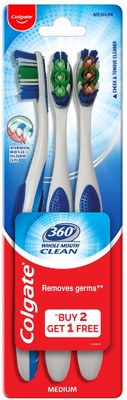 Colgate 360 Whole Mouth Clean Toothbrush - 3Pcs (Buy 2 Get 1) Soft Toothbrush(Pack of 3)