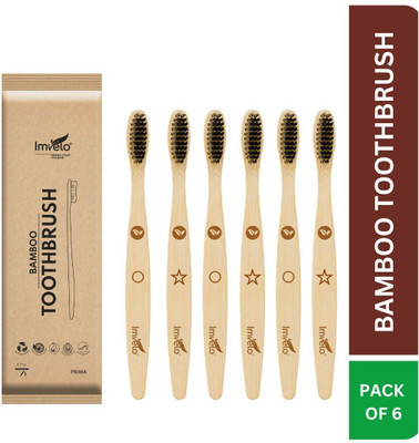 IMVELO Bamboo Toothbrush with Charcoal Activated Soft Bristles | Adult - Pack of 6 Soft Toothbrush(Pack of 6)