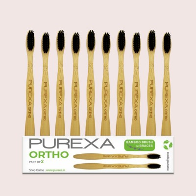 PUREXA Ortho Bamboo Charcoal Toothbrush for Braces V Shaped Curve Extra Soft Toothbrush(Pack of 10)