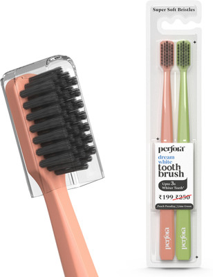 Perfora Dream White Toothbrush- Activated Charcoal Bristle - Peach Paradise & Lime Green Ultra Soft Toothbrush(Pack of 2)