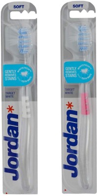 Just Peachy Jordan Target White Imported Brush gentle to Teeth & Gems. ( Random Color ) Soft Toothbrush(Pack of 2)