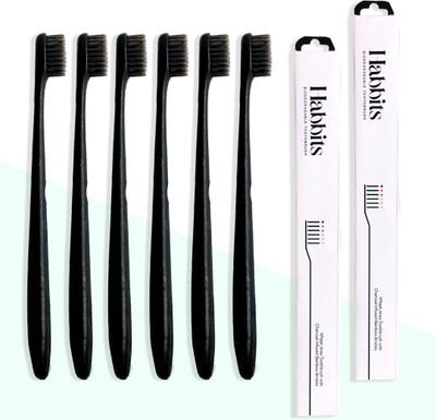 Habbits Toothbrush Biodegradable With Wheatstraw HandleCleansing Bristles - Pack of 6 Soft Toothbrush(Pack of 6)