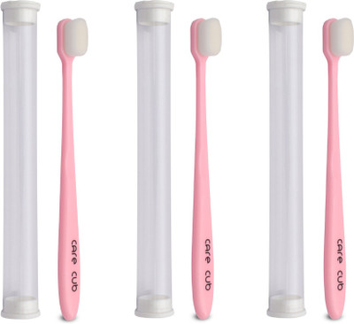 CARE CUB Pink Flat Nano10000 White Bristl BPA Free Perfect For Sensitive Teth Ultra Soft Toothbrush(Pack of 3)