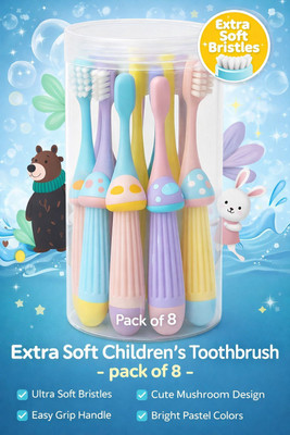 Anera Kids (Mushroom) Cartoon Extra Soft Toothbrush Extra Soft Toothbrush(Pack of 8)
