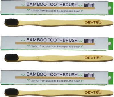 Devtrij Nano Charcoal Bamboo Toothbrush For Adult Eco-friendly & Natural Ultra Soft Toothbrush(Pack of 3)