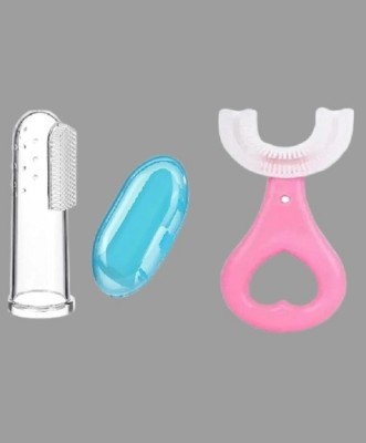 Elecsera Baby Silicone U-Shaped And Finger Manual Toothbrush|Food Grade Ultra Soft Brush Extra Soft Toothbrush(Pack of 2)