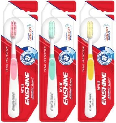 Mylie Enshine Advance Clean Toothbrush with Ultra Soft Bristles Tongue Cleaner Ultra Soft Toothbrush(Pack of 3)