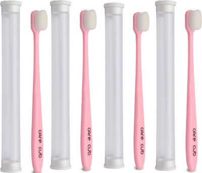 Qweezer Pink Flat Nano10000 White Bristl BPA Free Perfect For Sensitive Teth Ultra Soft Toothbrush(Pack of 4)