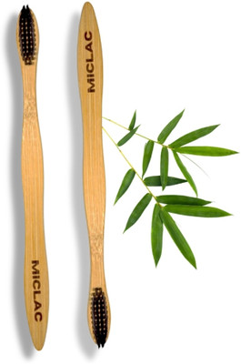 MICLAC Wooden Bamboo Toothbrush With Charcoal Ultra-Soft Bristles 2PCS Soft Toothbrush(Pack of 2)